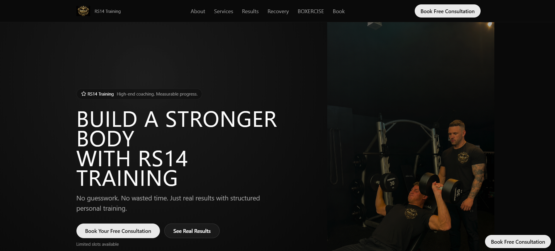 RS14 Training homepage on desktop